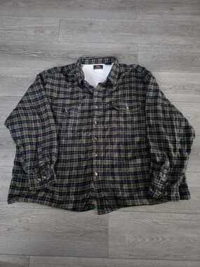 Route 66 Original Clothing Dark Blue and Mustard Plaid Button-Up Shirt